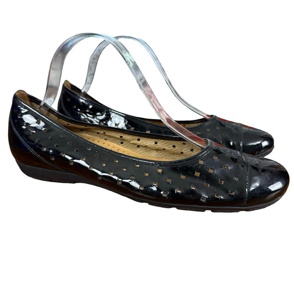 Gabor Hovercraft Black Patent Leather Slip On Flats Perforated 6.5 UK / 9 US